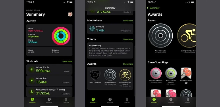 Награды за активность Apple Watch - скрины экрана