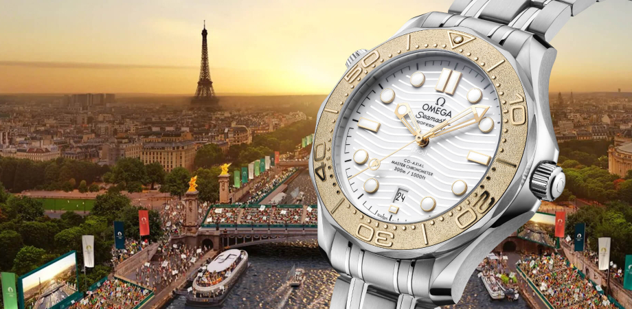 годинник Omega Seamaster Diver 300M for Paris 2024 Olympics на тлі Парижа