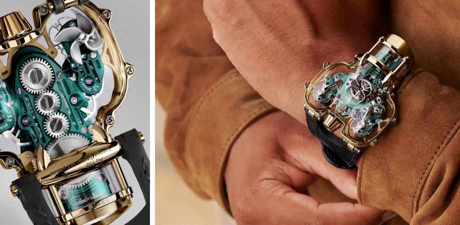годинник MB&F HM 9 Sapphire Vision - частина механізму і на руці
