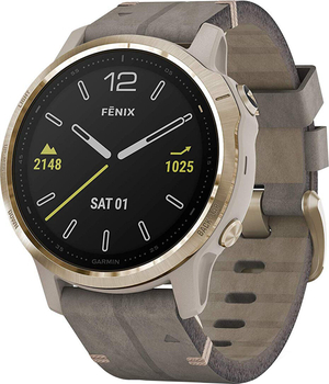 Смарт-часы Garmin fenix 6S Pro Sapphire Light Gold with Shale Grey Leather Band (010-02159-40)